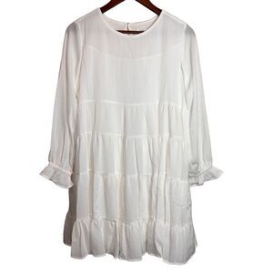 Foteisy Women's Size Small‎ Midi Dress White Flowy Tiered Bohemian Beach NWT